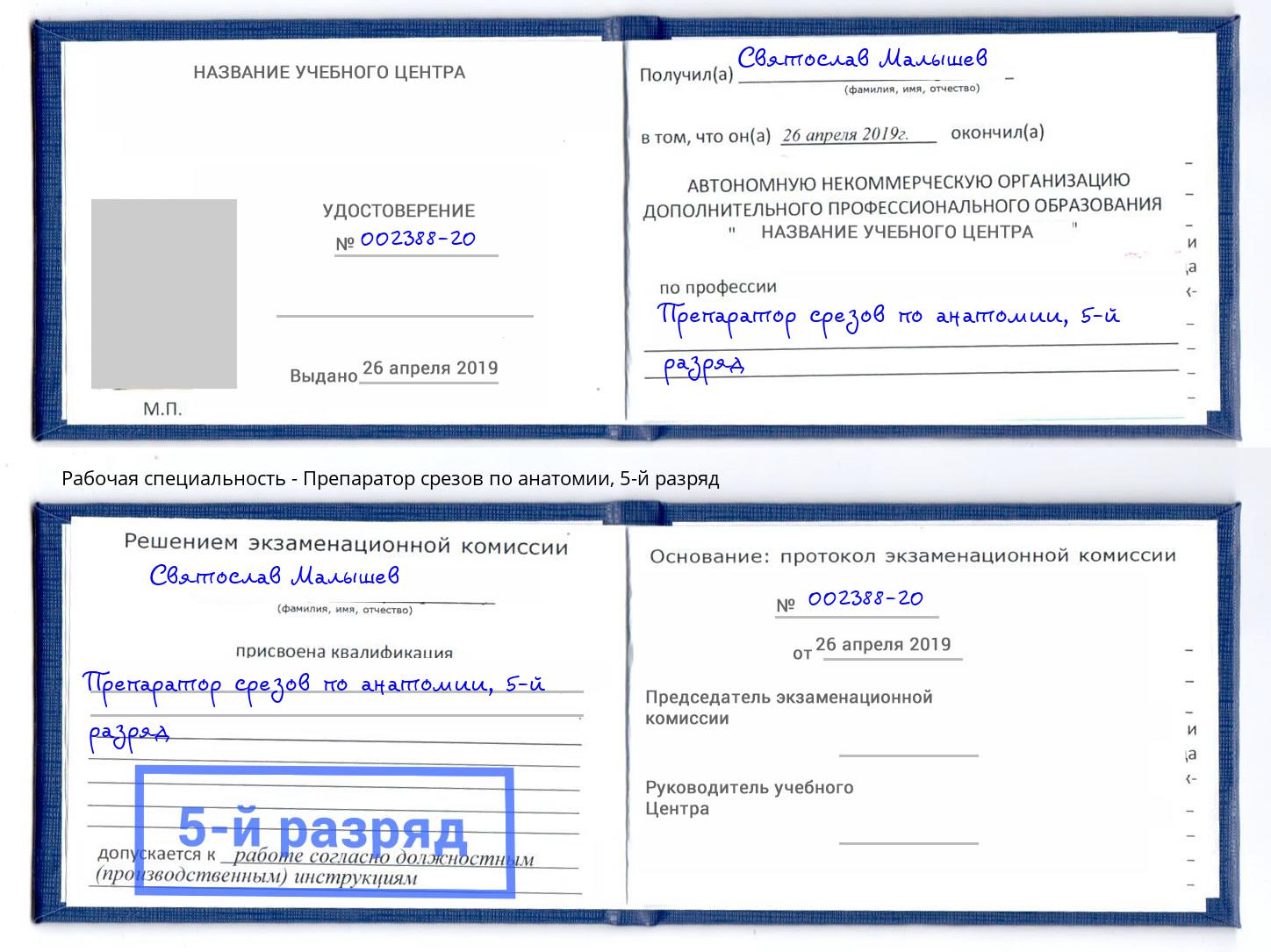 корочка 5-й разряд Препаратор срезов по анатомии Буйнакск