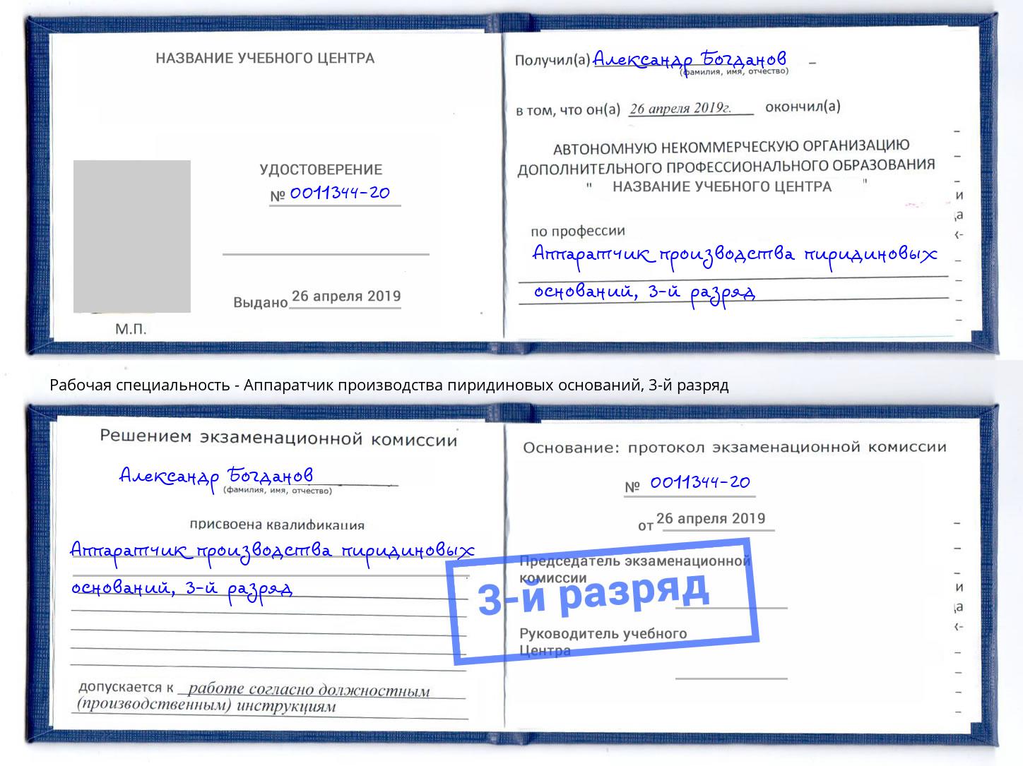 корочка 3-й разряд Аппаратчик производства пиридиновых оснований Буйнакск