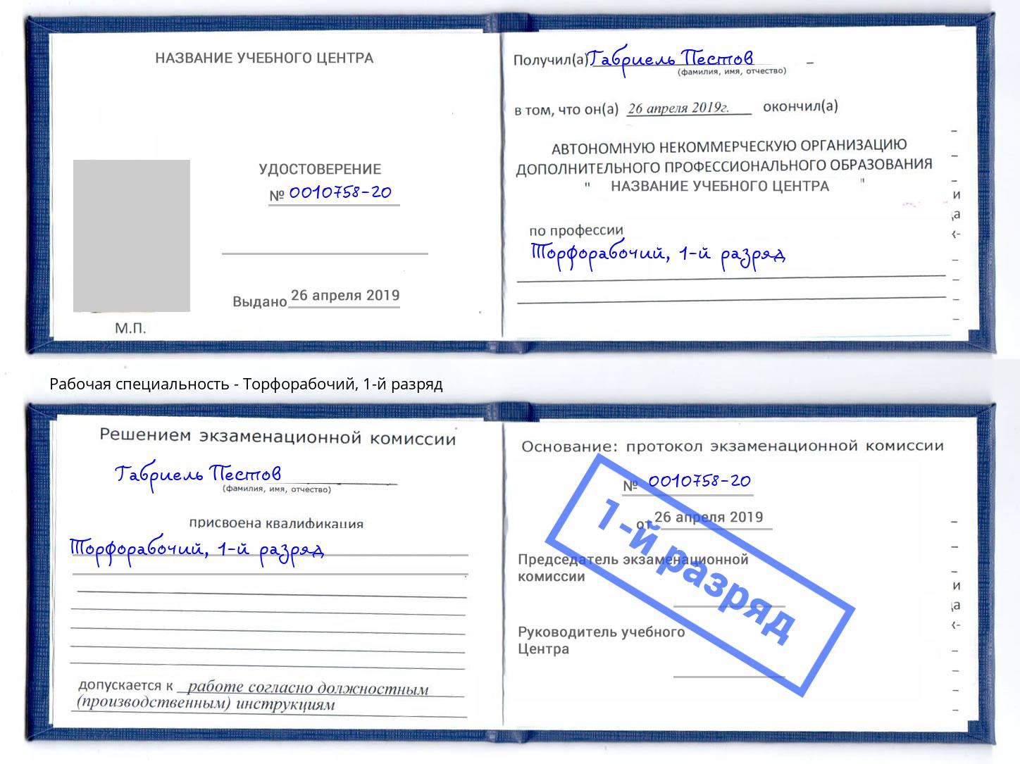 корочка 1-й разряд Торфорабочий Буйнакск