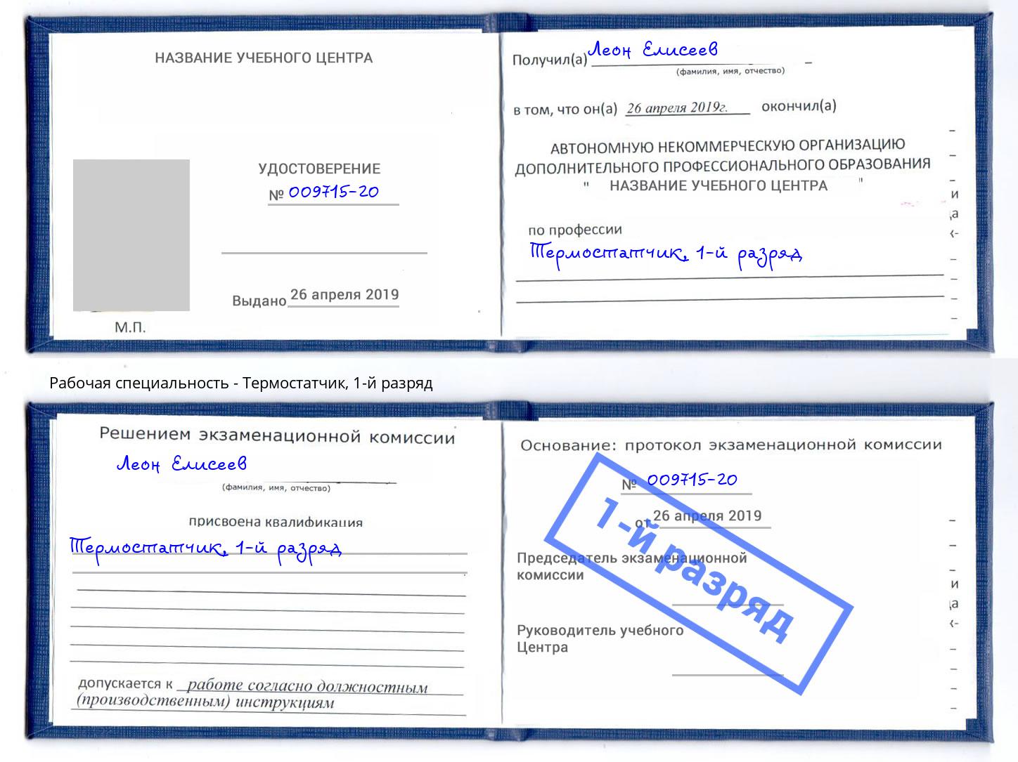 корочка 1-й разряд Термостатчик Буйнакск
