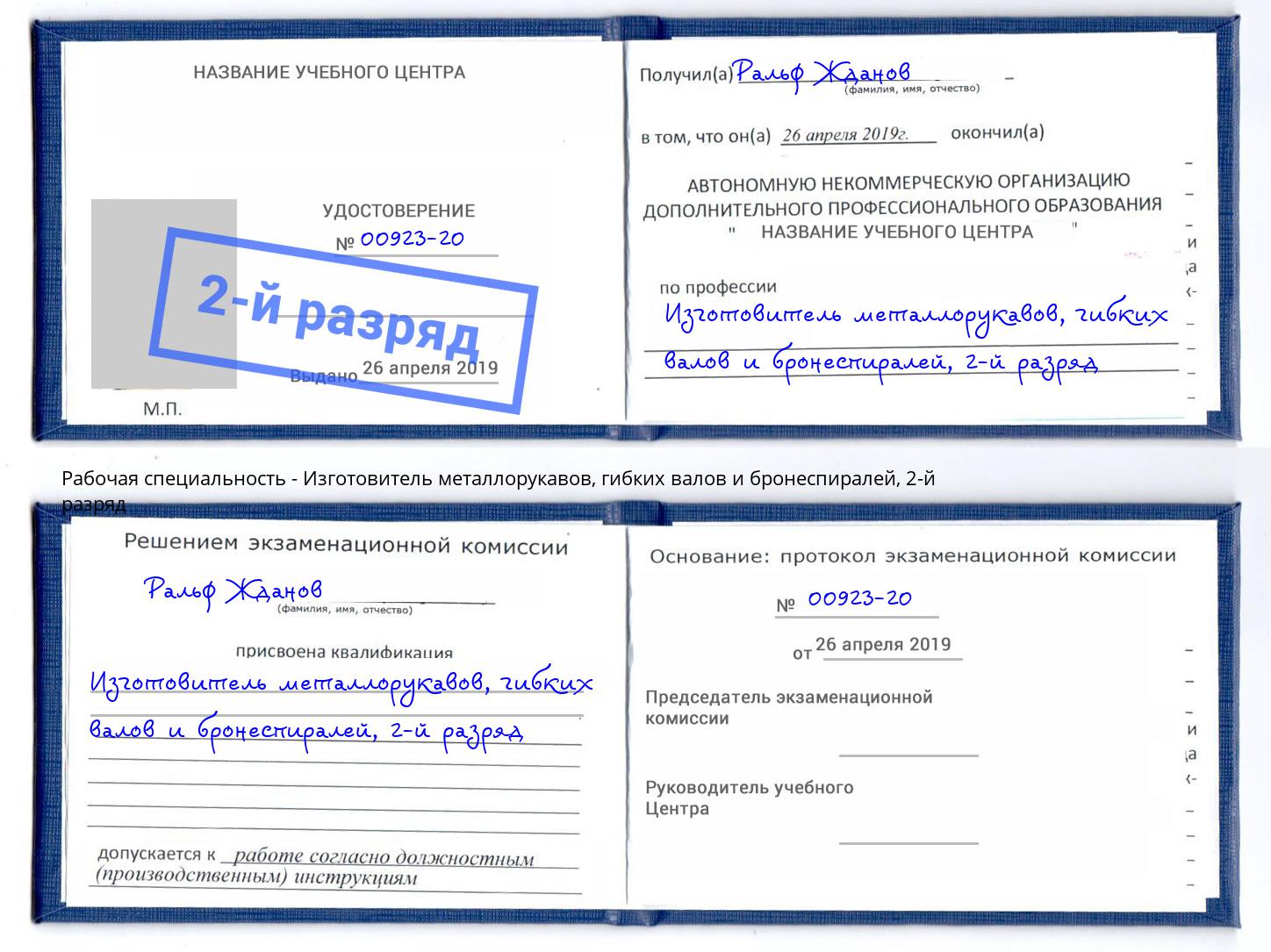 корочка 2-й разряд Изготовитель металлорукавов, гибких валов и бронеспиралей Буйнакск